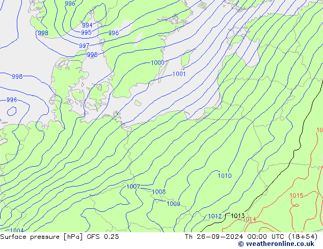 Presión superficial GFS 0.25 jue 26.09.2024 00 UTC