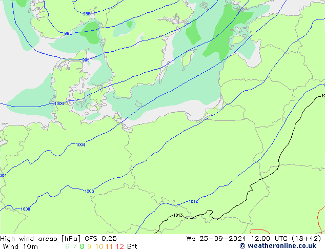 yüksek rüzgarlı alanlar GFS 0.25 Çar 25.09.2024 12 UTC