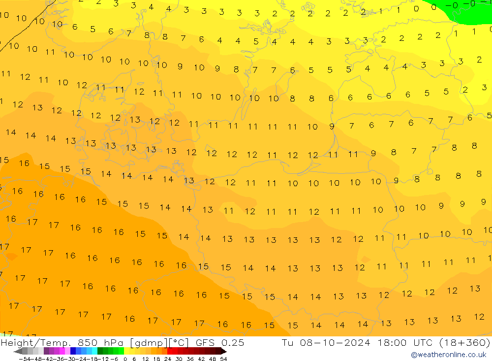 GFS 0.25: Ter 08.10.2024 18 UTC