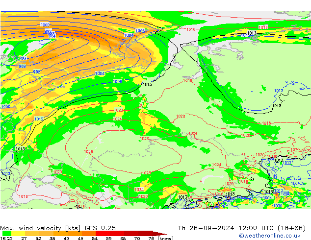 Max. wind velocity GFS 0.25 Th 26.09.2024 12 UTC