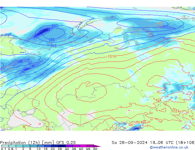 Precipitation (12h) GFS 0.25 Sa 28.09.2024 06 UTC