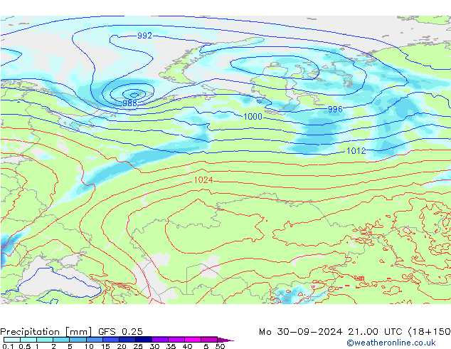 Precipitation GFS 0.25 Mo 30.09.2024 00 UTC