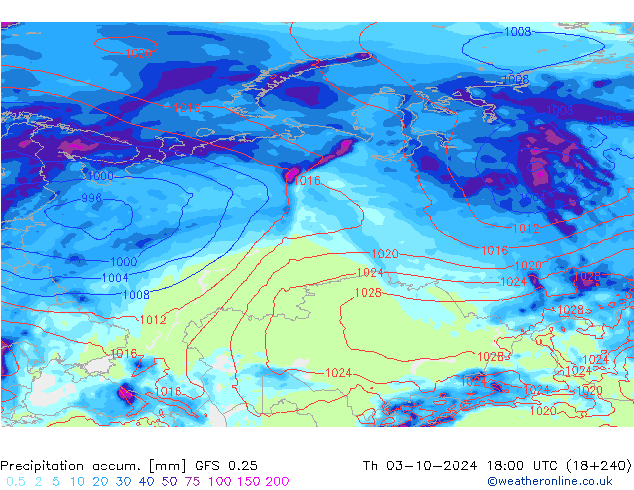 Totale neerslag GFS 0.25 do 03.10.2024 18 UTC