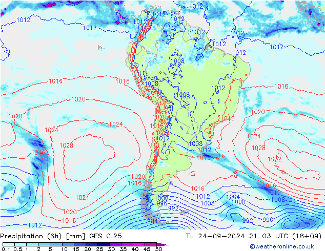 Z500/Rain (+SLP)/Z850 GFS 0.25 wto. 24.09.2024 03 UTC