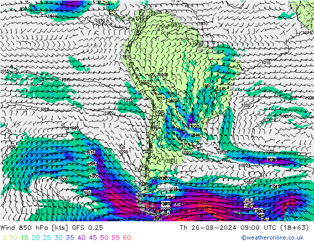 Wind 850 hPa GFS 0.25 Th 26.09.2024 09 UTC