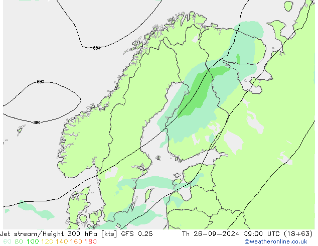 Corrente a getto GFS 0.25 gio 26.09.2024 09 UTC