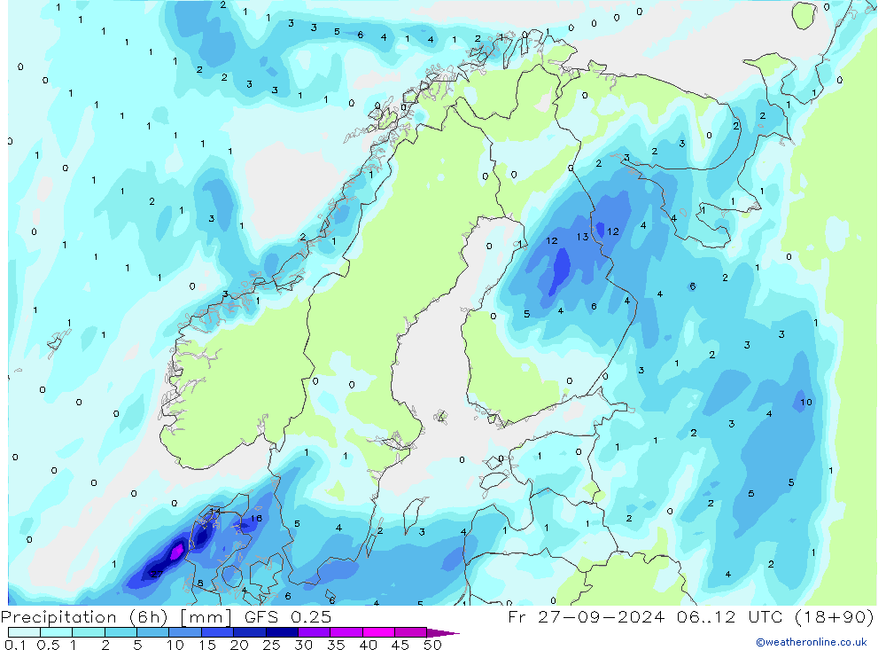 Z500/Rain (+SLP)/Z850 GFS 0.25  27.09.2024 12 UTC