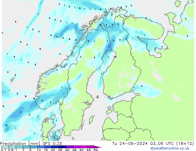 Niederschlag GFS 0.25 Di 24.09.2024 06 UTC