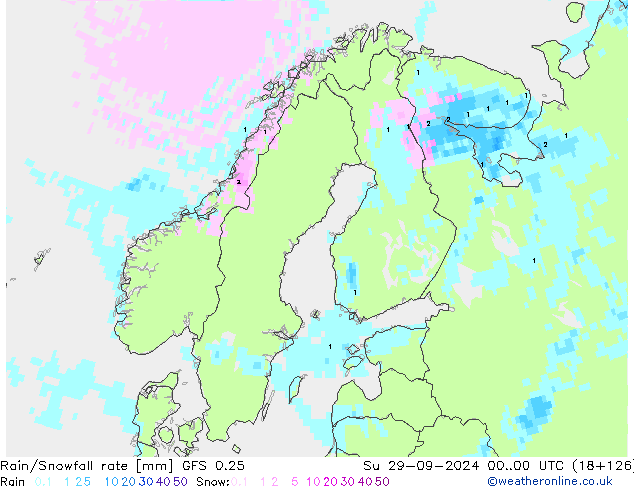 Rain/Snowfall rate GFS 0.25 Su 29.09.2024 00 UTC