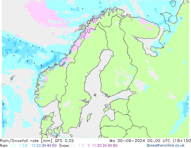 Kar/Yağmur Oranı GFS 0.25 Pzt 30.09.2024 00 UTC