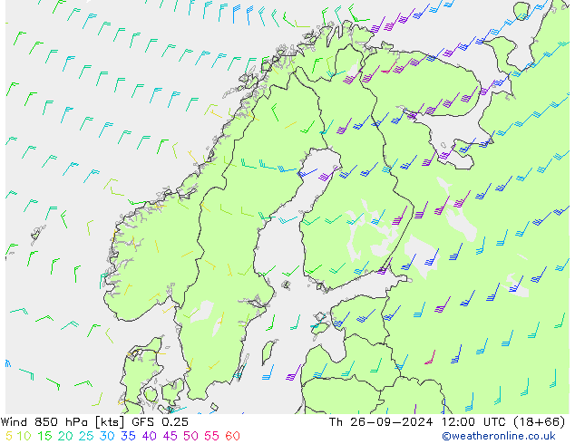 Vento 850 hPa GFS 0.25 gio 26.09.2024 12 UTC