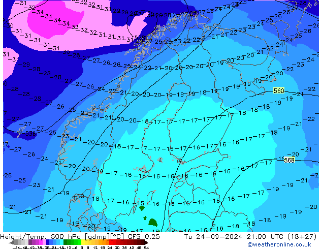 Z500/Rain (+SLP)/Z850 GFS 0.25 Ter 24.09.2024 21 UTC