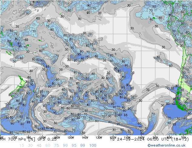 Humidité rel. 700 hPa GFS 0.25 mar 24.09.2024 06 UTC