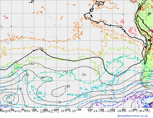 Z500/Yağmur (+YB)/Z850 GFS 0.25 Sa 24.09.2024 09 UTC