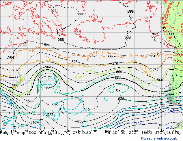 Z500/Rain (+SLP)/Z850 GFS 0.25  25.09.2024 18 UTC