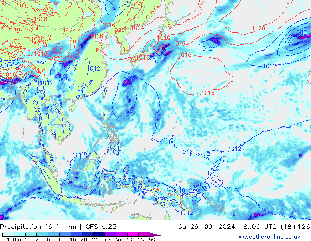 Z500/Regen(+SLP)/Z850 GFS 0.25 zo 29.09.2024 00 UTC