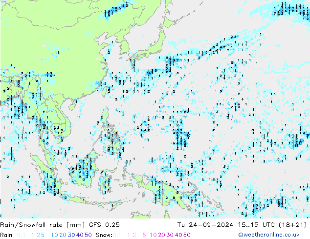 Rain/Snowfall rate GFS 0.25 mar 24.09.2024 15 UTC