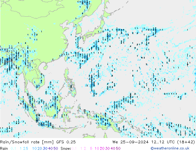 Regen/Schneefallrate GFS 0.25 Mi 25.09.2024 12 UTC