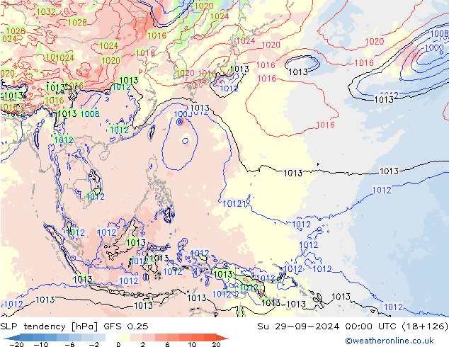 SLP tendency GFS 0.25 Ne 29.09.2024 00 UTC