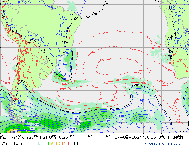 High wind areas GFS 0.25 Fr 27.09.2024 06 UTC