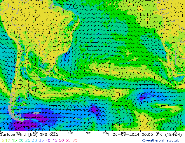 Surface wind GFS 0.25 Th 26.09.2024 00 UTC