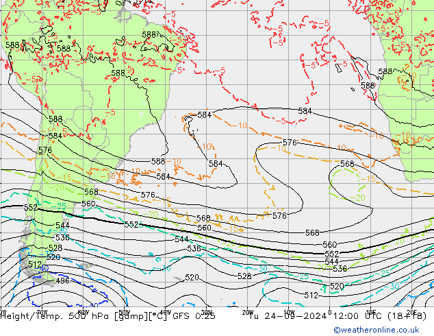 Z500/Rain (+SLP)/Z850 GFS 0.25 Ter 24.09.2024 12 UTC