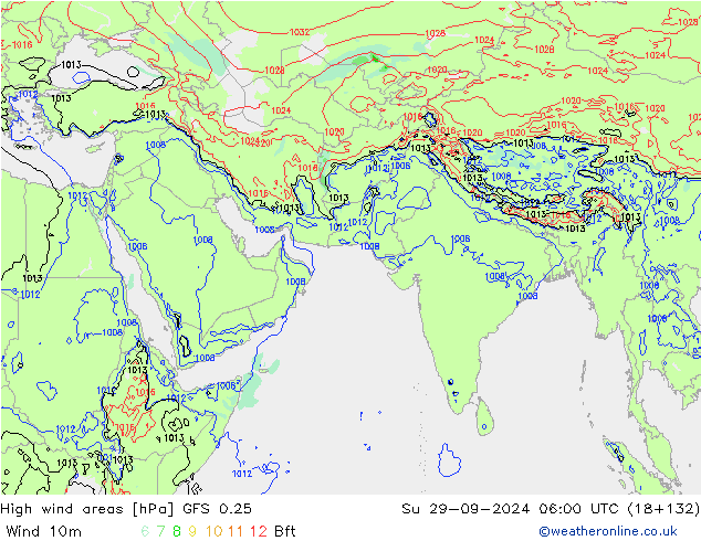 High wind areas GFS 0.25 Вс 29.09.2024 06 UTC