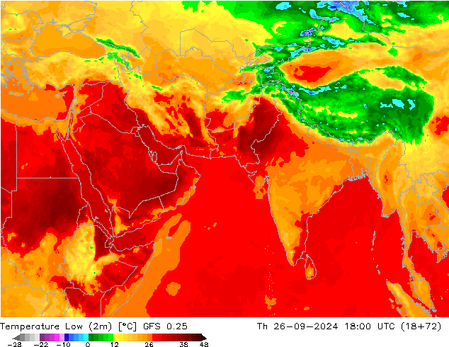 Temperature Low (2m) GFS 0.25 Th 26.09.2024 18 UTC