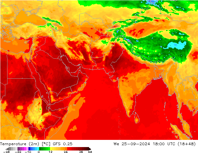 Temperatura (2m) GFS 0.25 mer 25.09.2024 18 UTC