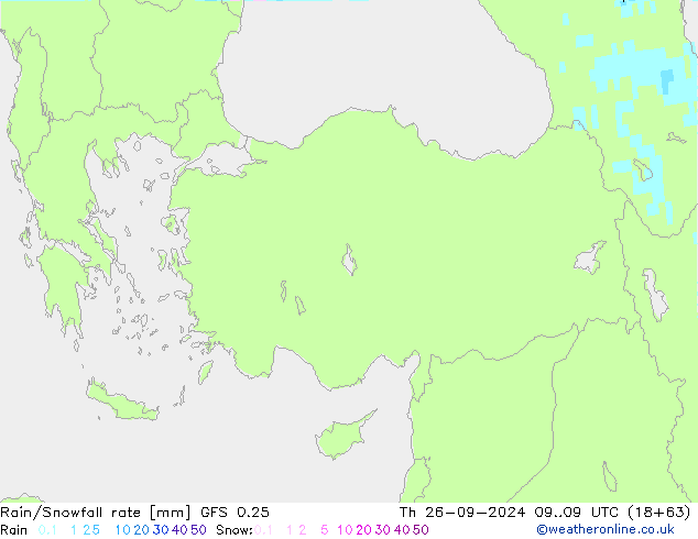 Rain/Snowfall rate GFS 0.25 czw. 26.09.2024 09 UTC