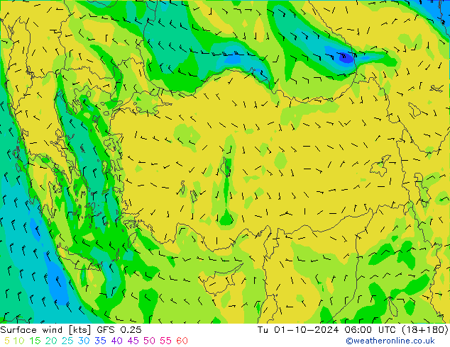 Vento 10 m GFS 0.25 Ter 01.10.2024 06 UTC