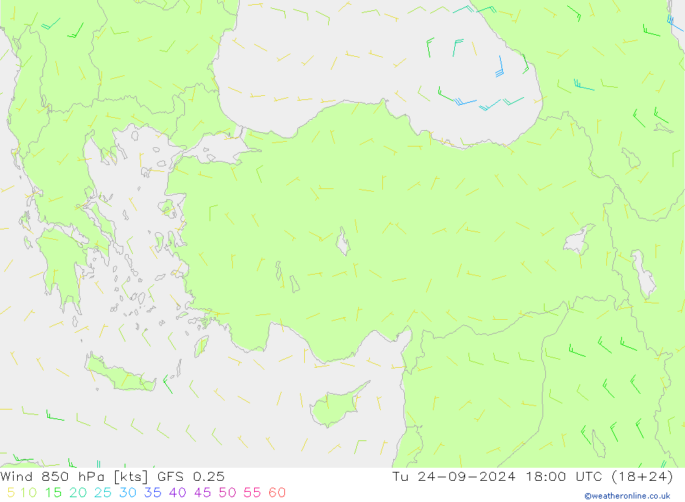 Wind 850 hPa GFS 0.25 Tu 24.09.2024 18 UTC