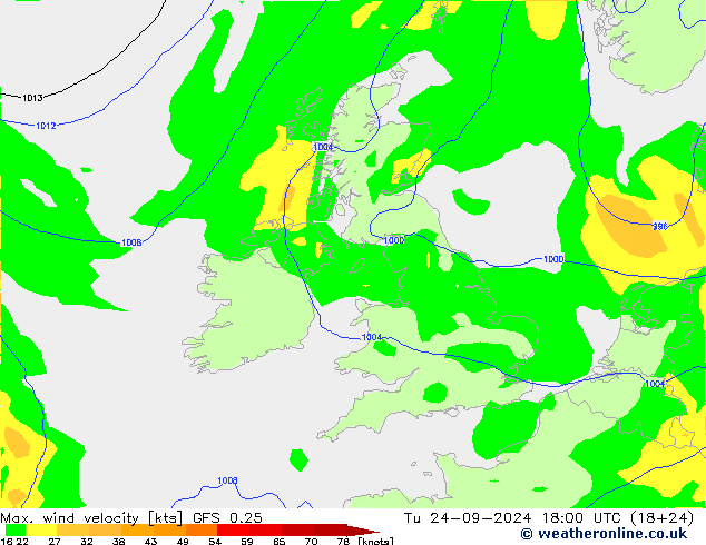 Max. wind velocity GFS 0.25 mar 24.09.2024 18 UTC