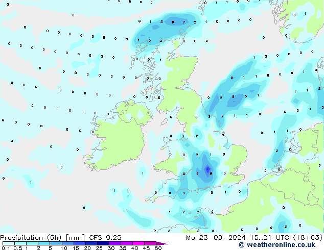 Z500/Rain (+SLP)/Z850 GFS 0.25 пн 23.09.2024 21 UTC