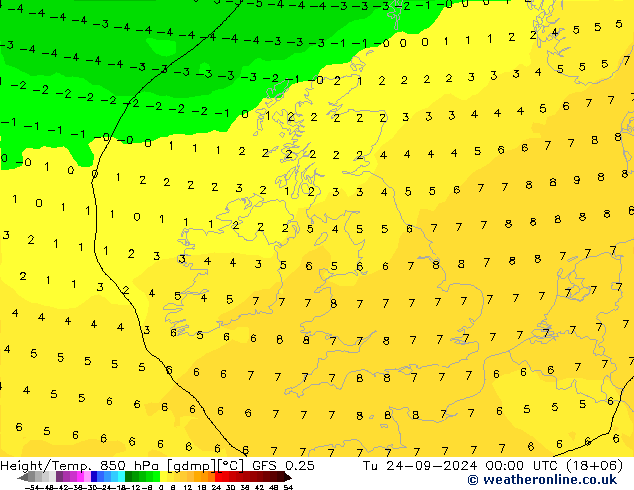 Z500/Rain (+SLP)/Z850 GFS 0.25 Di 24.09.2024 00 UTC