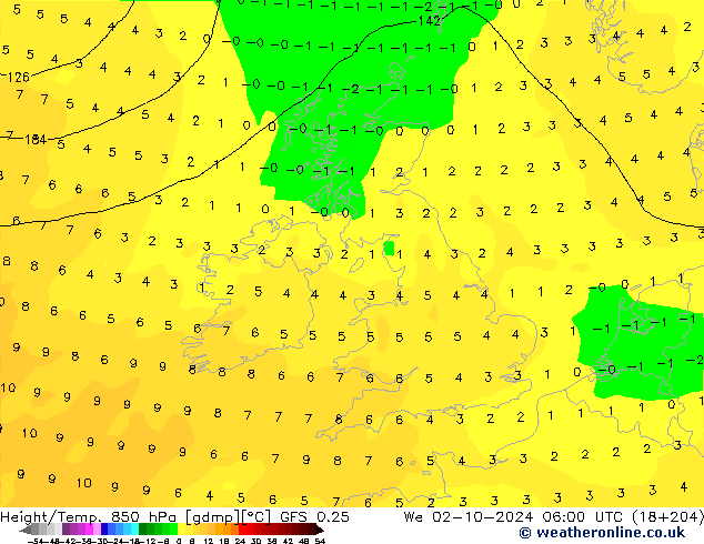 Z500/Yağmur (+YB)/Z850 GFS 0.25 Çar 02.10.2024 06 UTC