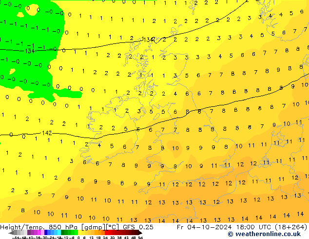 Z500/Rain (+SLP)/Z850 GFS 0.25 ven 04.10.2024 18 UTC