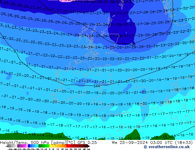 Z500/Rain (+SLP)/Z850 GFS 0.25 ср 25.09.2024 03 UTC