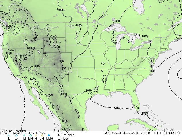 Chmura warstwa GFS 0.25 pon. 23.09.2024 21 UTC