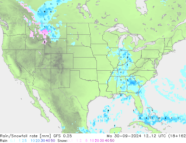 Rain/Snowfall rate GFS 0.25 Mo 30.09.2024 12 UTC