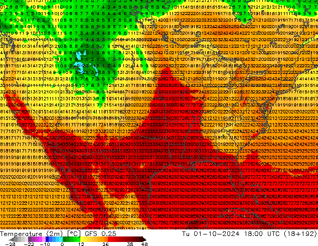 Temperatura (2m) GFS 0.25 mar 01.10.2024 18 UTC