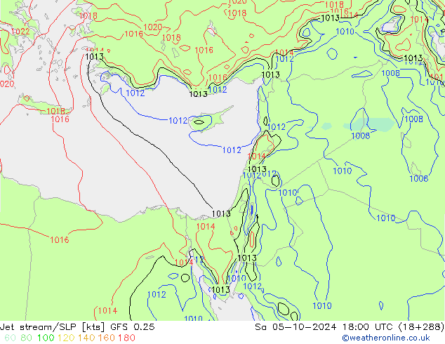 джет/приземное давление GFS 0.25 сб 05.10.2024 18 UTC