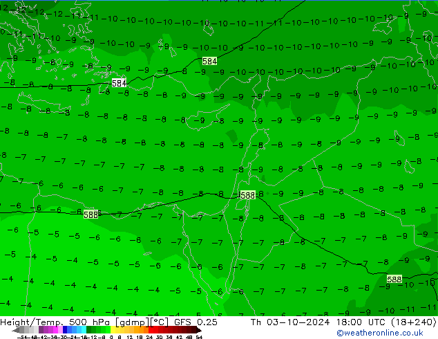 Z500/Rain (+SLP)/Z850 GFS 0.25 Th 03.10.2024 18 UTC