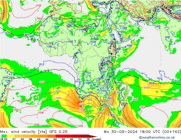 Max. wind velocity GFS 0.25 Mo 30.09.2024 18 UTC