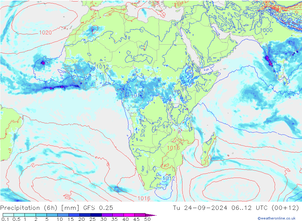 Z500/Yağmur (+YB)/Z850 GFS 0.25 Sa 24.09.2024 12 UTC