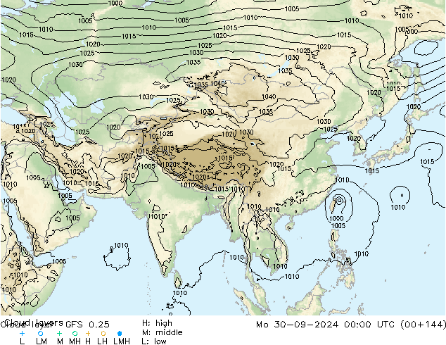Cloud layer GFS 0.25 Mo 30.09.2024 00 UTC