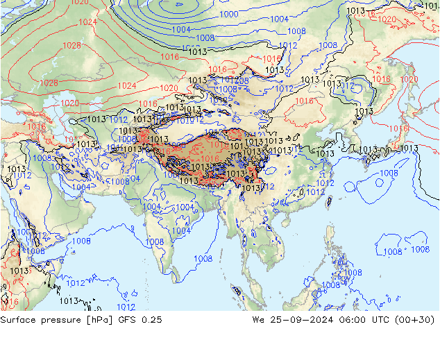 ciśnienie GFS 0.25 śro. 25.09.2024 06 UTC