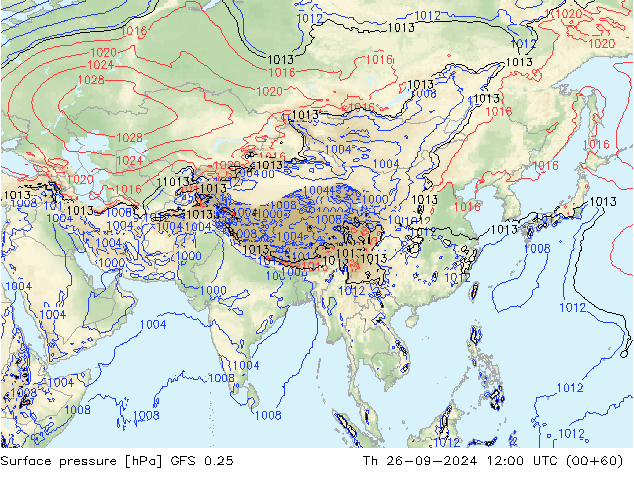 Atmosférický tlak GFS 0.25 Čt 26.09.2024 12 UTC