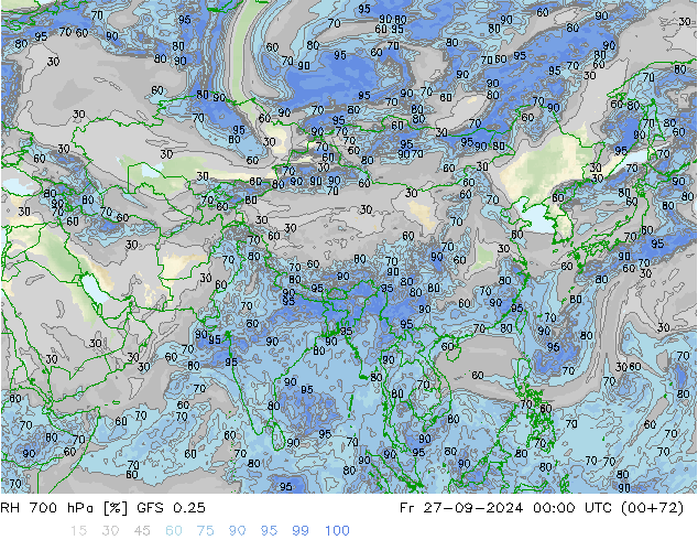 RH 700 hPa GFS 0.25 Pá 27.09.2024 00 UTC