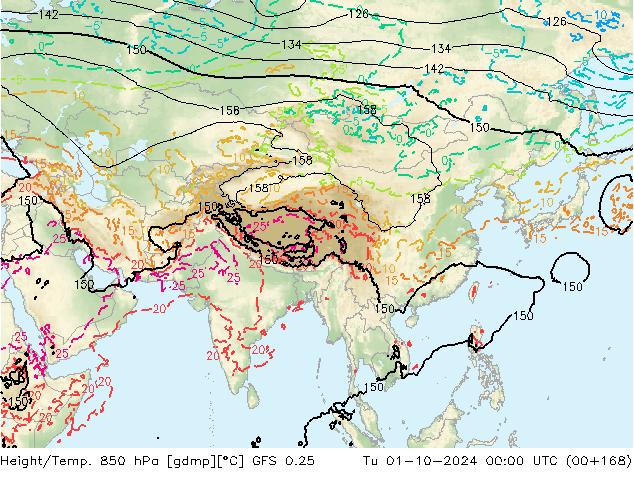 Z500/Yağmur (+YB)/Z850 GFS 0.25 Sa 01.10.2024 00 UTC